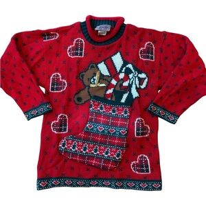 Vtg Heartworks Girls Sweater Christmas Holiday Rollneck Size Medium